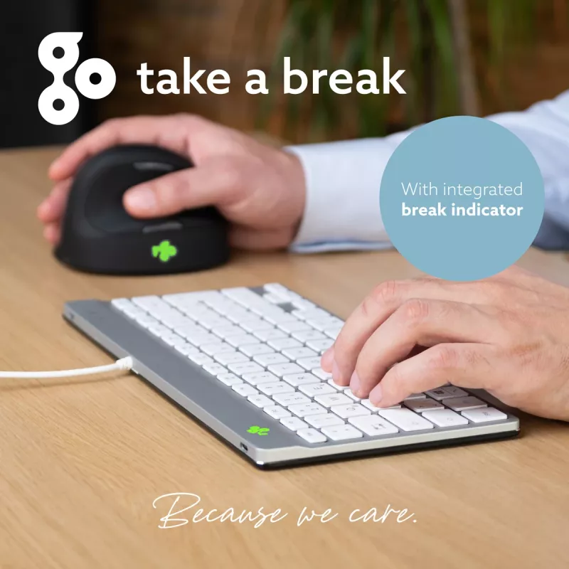 R-Go Tools Klawiatura ergonomiczna R-Go Compact Break, kompaktowa klawiatura z oprogramowaniem przerw, AZERTY (FR), przewodowa, biała