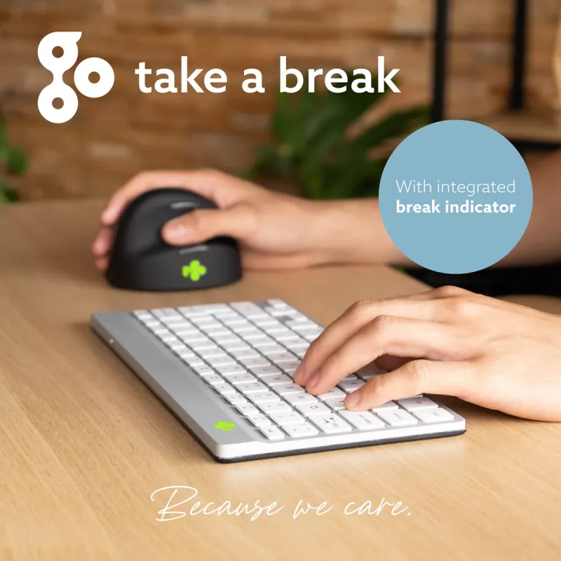 Ergonomiczna klawiatura R-Go Tools R-Go Compact Break, klawiatura kompaktowa z oprogramowaniem przerw, AZERTY (FR), Bluetooth, biała