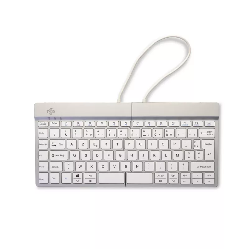 Ergonomiczna klawiatura R-Go Split Break z oprogramowaniem do przerw, ergonomiczna dzielona klawiatura, AZERTY (FR), Bluetooth, biała