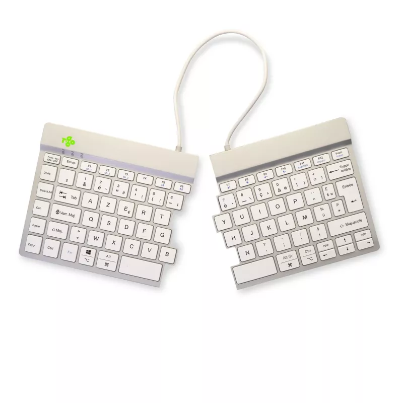 Ergonomiczna klawiatura R-Go Split Break z oprogramowaniem do przerw, ergonomiczna dzielona klawiatura, AZERTY (FR), Bluetooth, biała