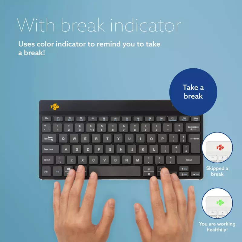 R-Go Tools Ergonomiczna klawiatura R-Go Compact Break, kompaktowa klawiatura z oprogramowaniem przerw, AZERTY (BE), Bluetooth, czarna