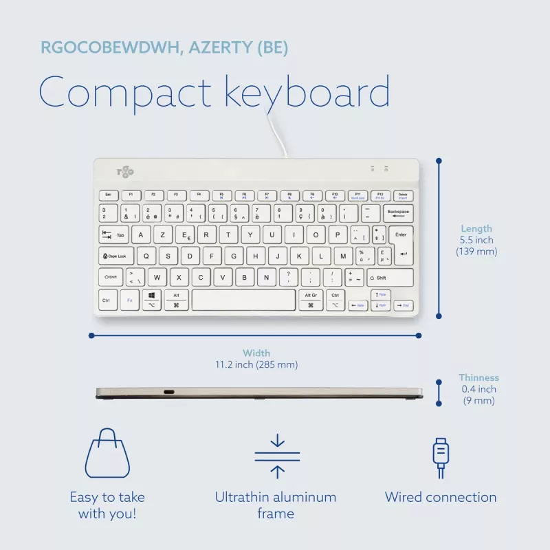 R-Go Tools Ergonomic klawiatura R-Go Compact Break, kompaktowa klawiatura z oprogramowaniem przypominającym o przerwach, AZERTY (BE), przewodowa, biała