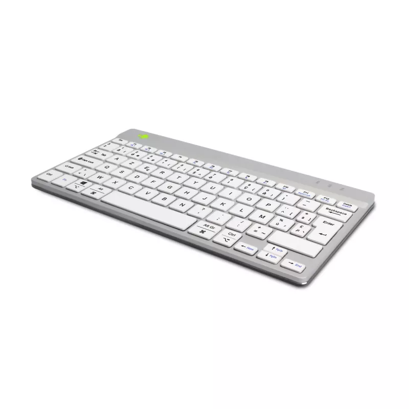 Ergonomiczna klawiatura R-Go Tools R-Go Compact Break, klawiatura kompaktowa z oprogramowaniem przypominającym o przerwach, AZERTY (BE), Bluetooth, biała