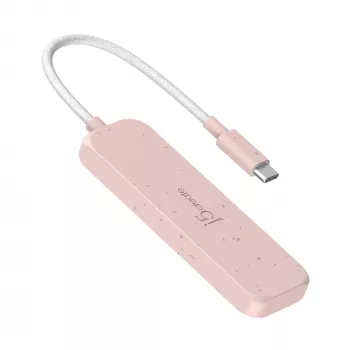 Hub USB-C do 4 portów USB-A Gen 2 j5create — 10 Gbps, USB 3.2, różowy, tworzywo ABS z recyklingu, 100×27×19 mm