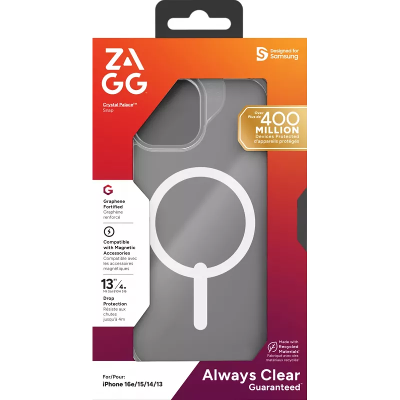 ZAGG Crystal Palace Snap etui iPhone 17e/16e/15/14/13 Clear, Cover, Apple, iPhone 17e/16e/15/14/13, 15.5 cm (6.1 inch), Transparent
