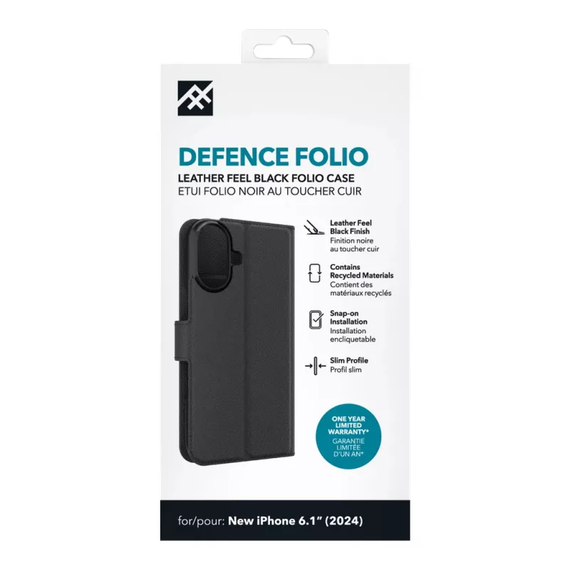 IFROGZ IF Defence Case Folio Apple iPhone 16 Czarny INTL, Folio, Apple, iPhone 16, 15.5 cm (6.1 cala), Czarny