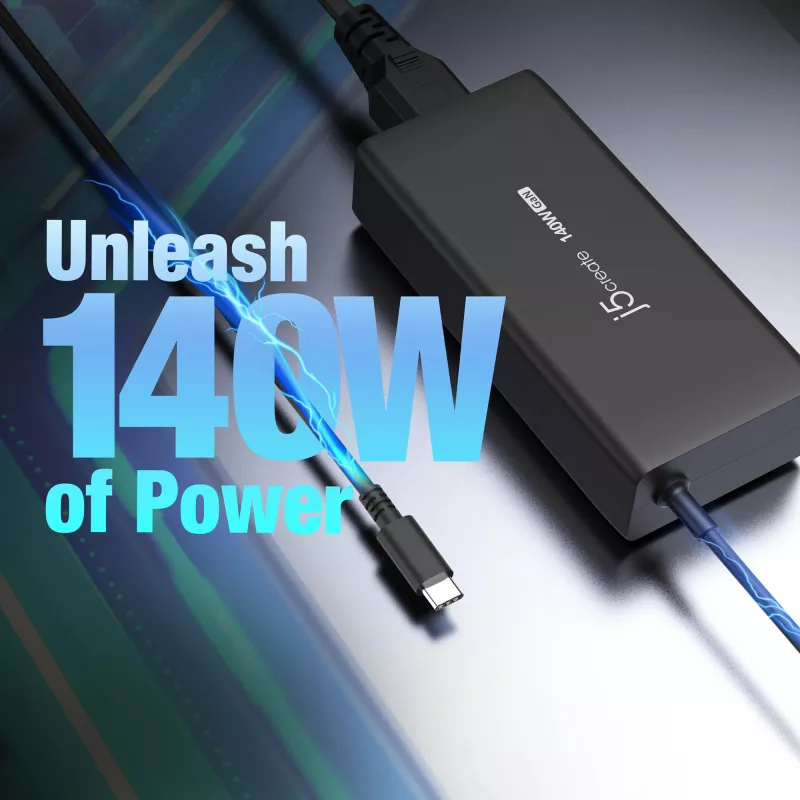 Ładowarka USB-C GaN j5create JUP17140 140W PD3.1, do użytku wewnętrznego, czarna, 59×127×30,5 mm