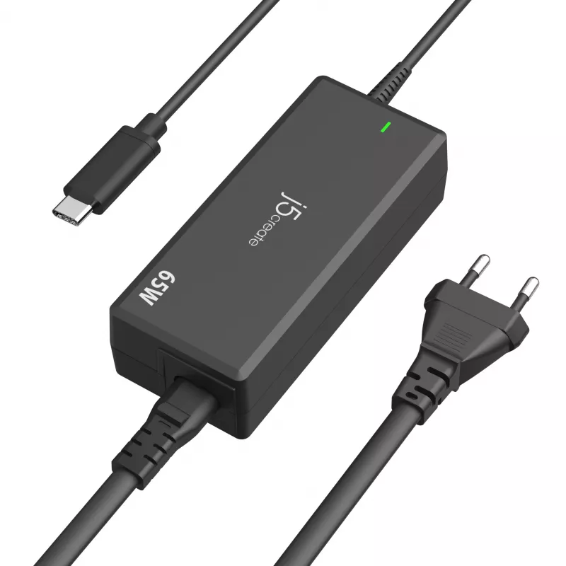 Zasilacz USB-C PD j5create JUP1265 — 65 W, do użytku wewnętrznego, czarny, tworzywo sztuczne, 118×32×50 mm (EU)