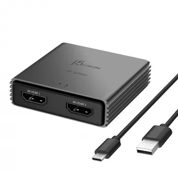 j5create JDSH812 ​​8K HDMI™ 2.1 2-drożny rozdzielacz, HDMI, 2x HDMI, 7680 x 4320 pikseli, szary, aluminium, 8K Ultra HD