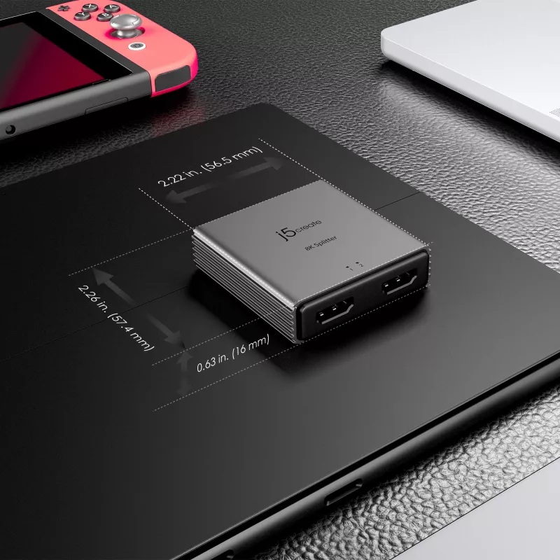 j5create JDSH812 ​​8K HDMI™ 2.1 2-drożny rozdzielacz, HDMI, 2x HDMI, 7680 x 4320 pikseli, szary, aluminium, 8K Ultra HD