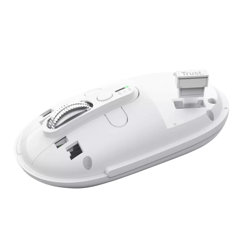 Bezprzewodowa mysz biurowa TRUST Seron cienki Multi – symetryczna, RF + Bluetooth, optyczna 3200 DPI, 7 przycisków, biała