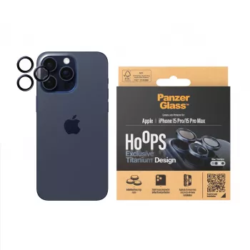 PanzerGlass Hoops Ochrona obiektywu aparatu iPhone 15 Pro 15 Pro Max Niebieski Tytan Odporność na zarysowania i wstrząsy
