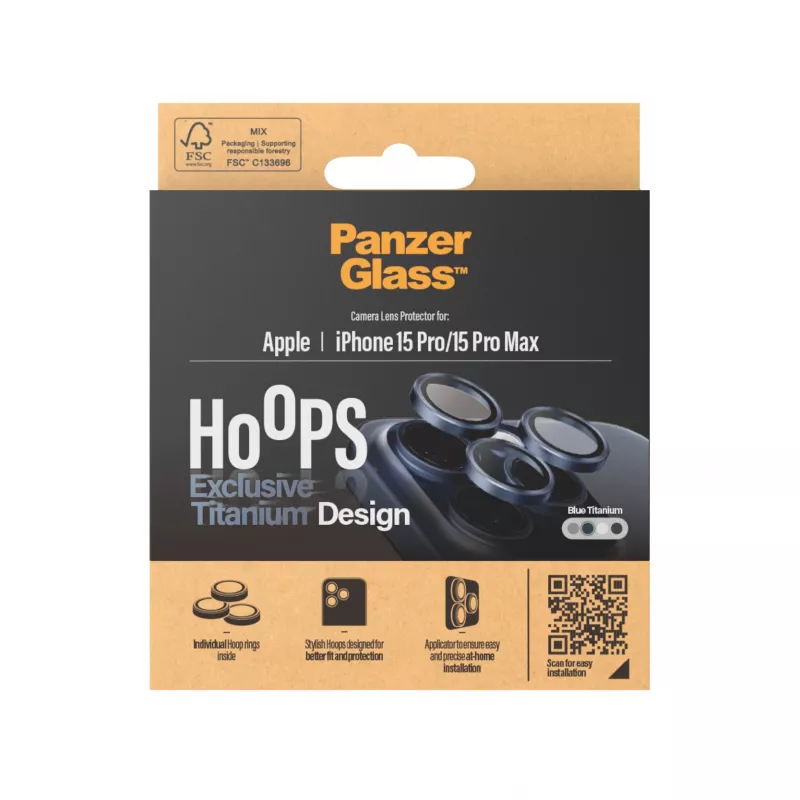 PanzerGlass Hoops Ochrona obiektywu aparatu iPhone 15 Pro 15 Pro Max Niebieski Tytan Odporność na zarysowania i wstrząsy