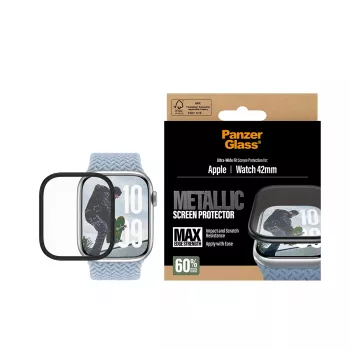 Szkło ochronne PanzerGlass z czarną metalową ramką do Apple Watch (model PG38147)