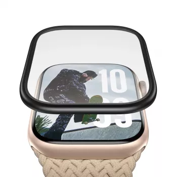 Szkło ochronne PanzerGlass z czarną metalową ramką do Apple Watch, model PG56329