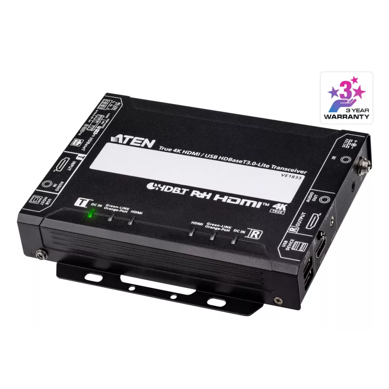 Nadajnik i odbiornik AV ATEN True 4K HDMI/USB HDBT3.0-Lite – 4096×2160 @ do 40 m, USB Type-A/Type-B, zasilanie DC