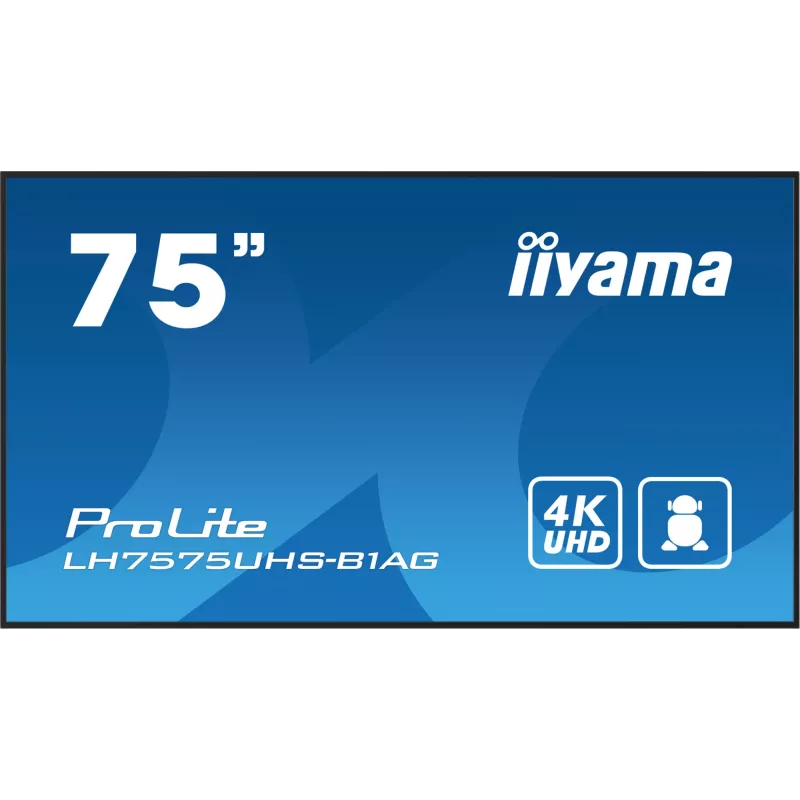 iiyama LH7575UHS-B1AG Signage Display Cyfrowy płaski panel reklamowy 190,5 cm (75 cali) LCD Wi-Fi 500 cd/m² 4K Ultra HD Czarny Wbudowany procesor Android 11 24/7