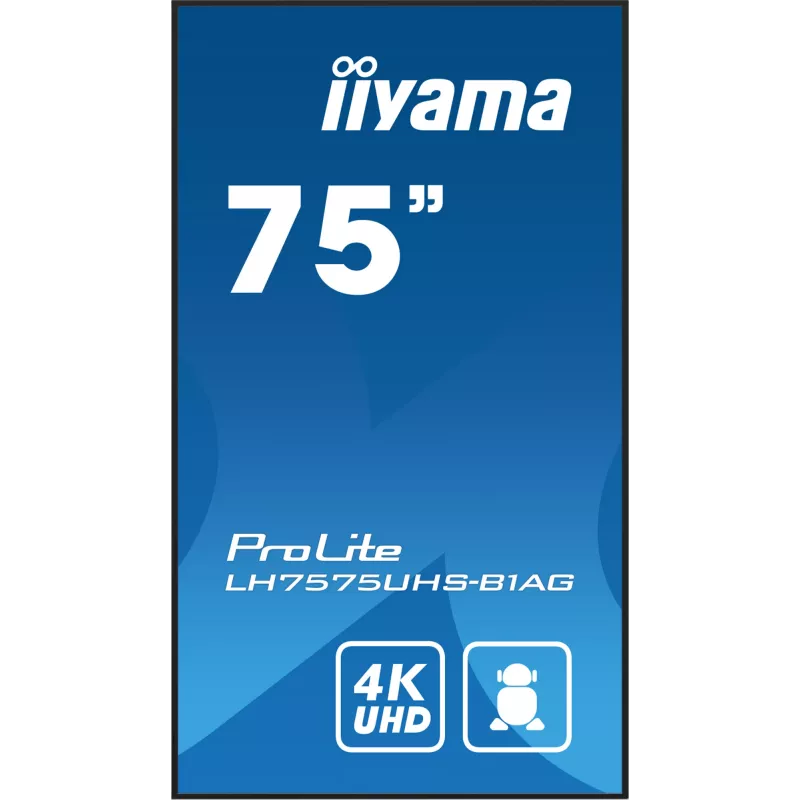 iiyama LH7575UHS-B1AG Signage Display Cyfrowy płaski panel reklamowy 190,5 cm (75 cali) LCD Wi-Fi 500 cd/m² 4K Ultra HD Czarny Wbudowany procesor Android 11 24/7