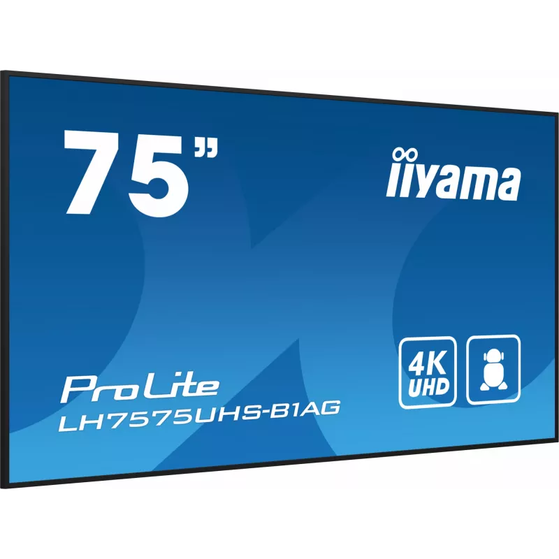 iiyama LH7575UHS-B1AG Signage Display Cyfrowy płaski panel reklamowy 190,5 cm (75 cali) LCD Wi-Fi 500 cd/m² 4K Ultra HD Czarny Wbudowany procesor Android 11 24/7