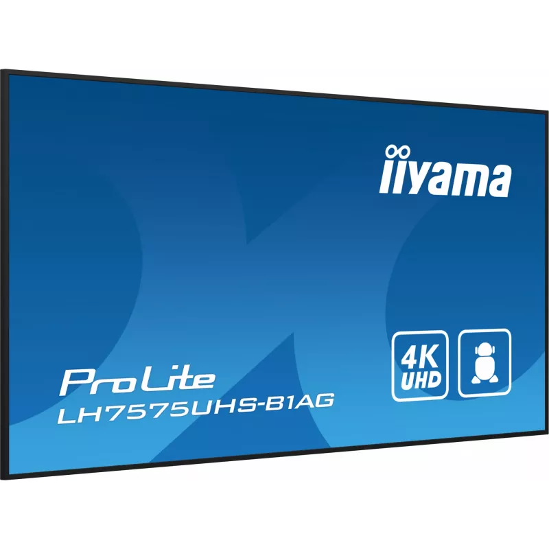iiyama LH7575UHS-B1AG Signage Display Cyfrowy płaski panel reklamowy 190,5 cm (75 cali) LCD Wi-Fi 500 cd/m² 4K Ultra HD Czarny Wbudowany procesor Android 11 24/7