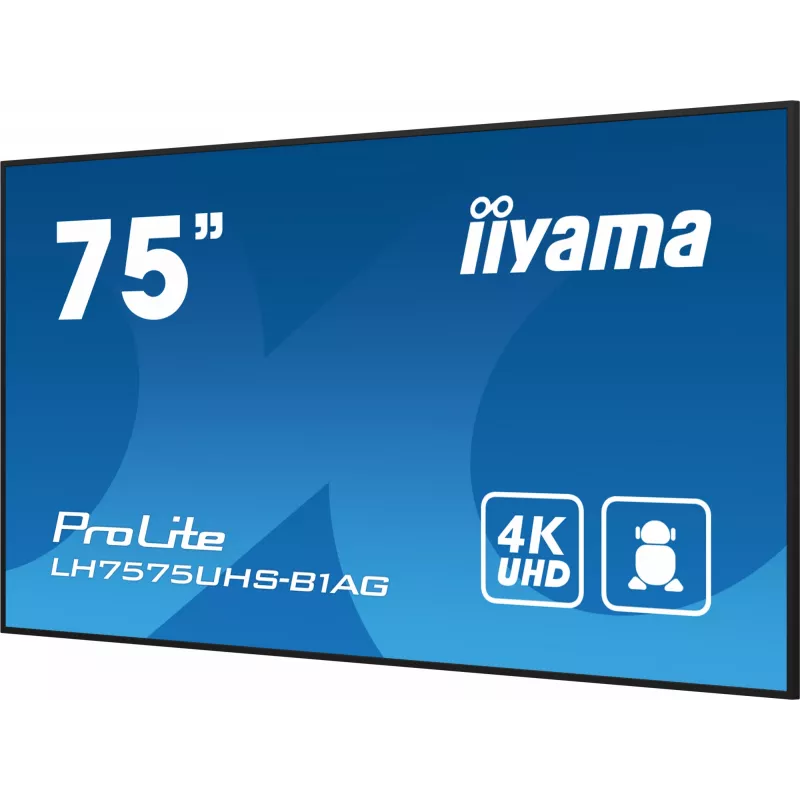 iiyama LH7575UHS-B1AG Signage Display Cyfrowy płaski panel reklamowy 190,5 cm (75 cali) LCD Wi-Fi 500 cd/m² 4K Ultra HD Czarny Wbudowany procesor Android 11 24/7
