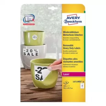 Etykieta samoprzylepna Avery L4715REV-20 Zaokrąglony prostokąt Usuwalna Biała