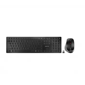 Bezprzewodowa klawiatura Cherry DW 9500 cienki z myszą — RF + Bluetooth, układ QWERTZ, przełączniki nożycowe, 111 klawiszy, czarno-szary