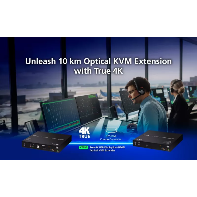ATEN True 4K DP/HDMI Optical KVM 10km, Transmitter & receiver, Wired, 10000 m, 4096 x 2160 pixels, Czarny, Metal