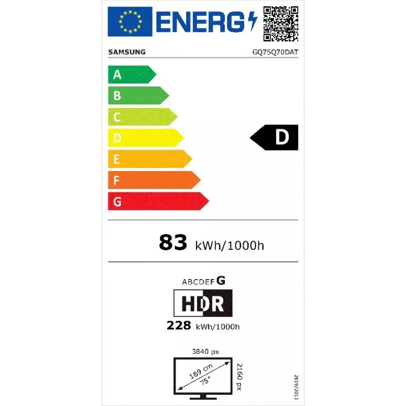 Samsung Q70D GQ75Q70DAT 190.5 cm (75 cali) 4K Ultra HD Smart TV Wi-Fi Czarny