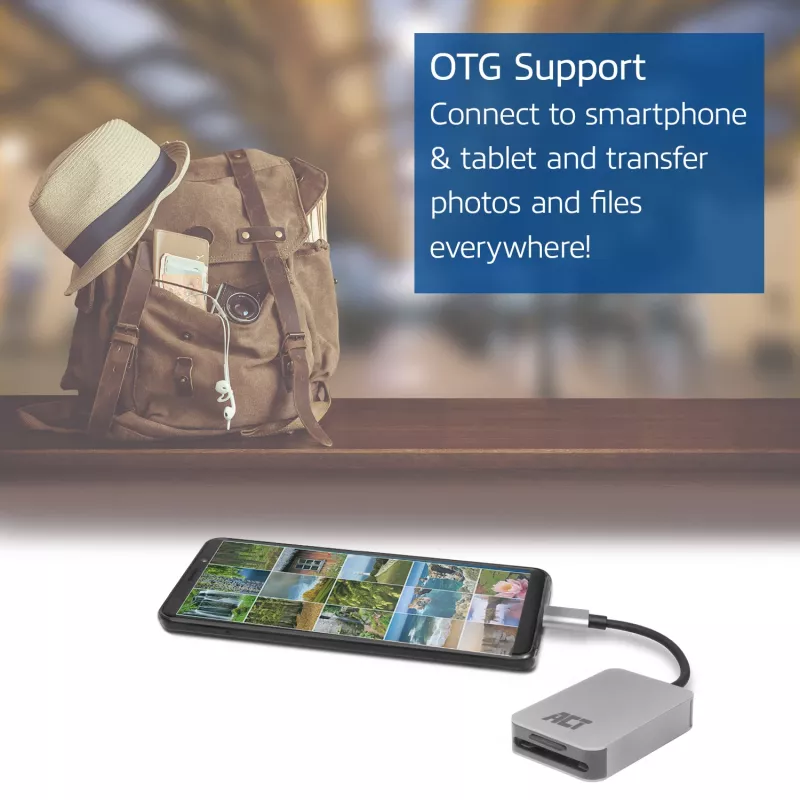 Czytnik kart ACT AC7056 USB 3.2 Gen 1 Type-C Szary MicroSD SD