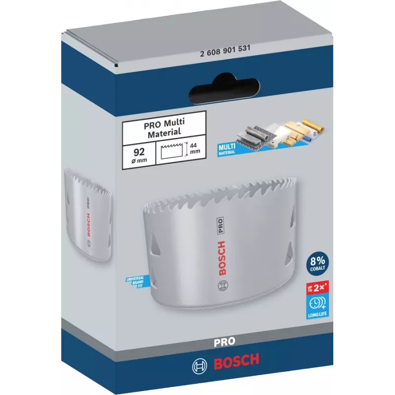Otwornica Bosch PRO Multi Material 44/92 mm — Pojedyncza sztuka do wiertarki, płyta gipsowo-kartonowa, metal, tworzywo sztuczne, drewno miękkie