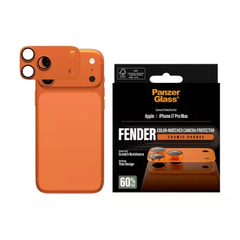Osłona aparatu PanzerGlass Fender do iPhone 17 Pro Max, silikon, Cosmic pomarańczowy, odporna na zarysowania i wstrząsy