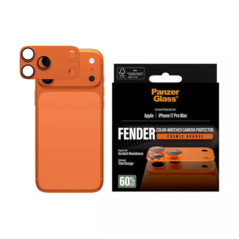 Osłona aparatu PanzerGlass Fender do iPhone 17 Pro Max, silikon, Cosmic pomarańczowy, odporna na zarysowania i wstrząsy