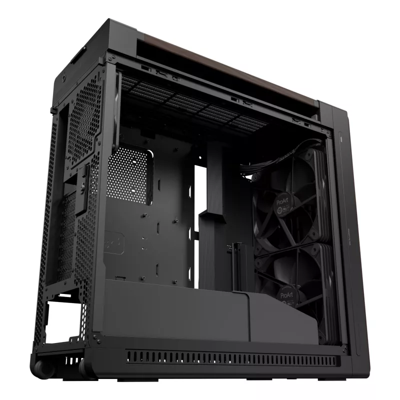 Obudowa PC ASUS ProArt PA602 Wood Edition Midi Tower — Czarno-Drewniana, obsługuje ATX/EATX, 2x200mm z przodu, 1x140mm z tyłu