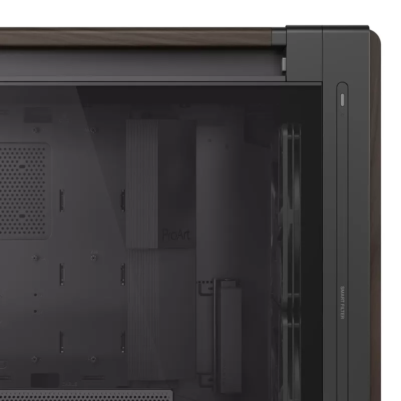 ASUS ProArt PA602 Wood Edition Modern Czarny - panel z hartowanego szkła, czarna obudowa midi tower, drewno
