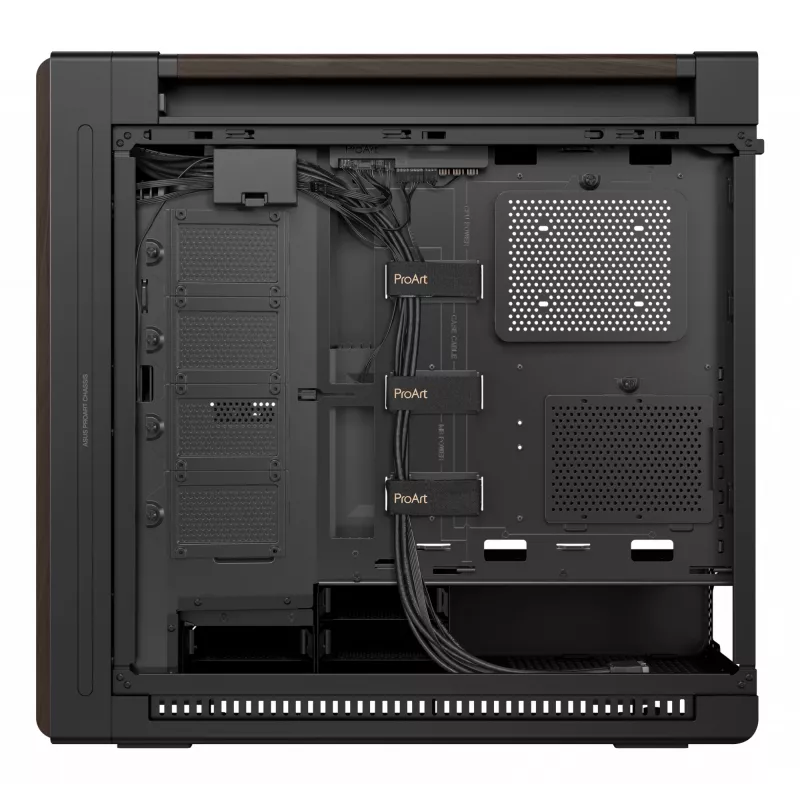 ASUS ProArt PA602 Wood Edition Modern Czarny - panel z hartowanego szkła, czarna obudowa midi tower, drewno