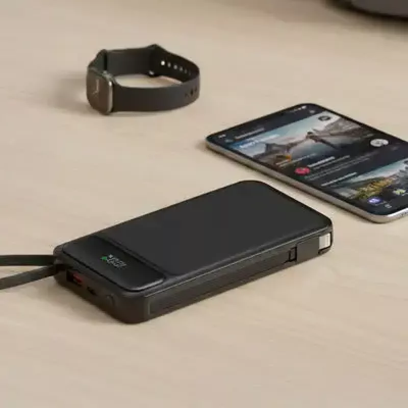 Powerbank MediaRange MRMA753 10 000 mAh LiPo ze zintegrowanymi kablami, wyświetlaczem LC, USB-C PD i Quick Charge, czarny