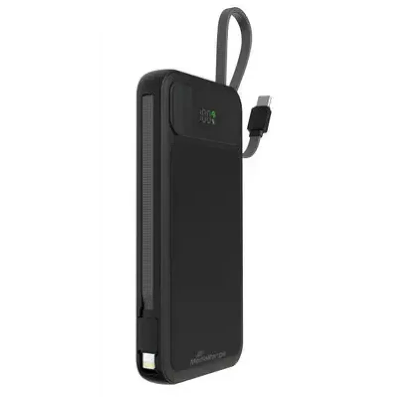 Powerbank MediaRange MRMA753 10 000 mAh LiPo ze zintegrowanymi kablami, wyświetlaczem LC, USB-C PD i Quick Charge, czarny