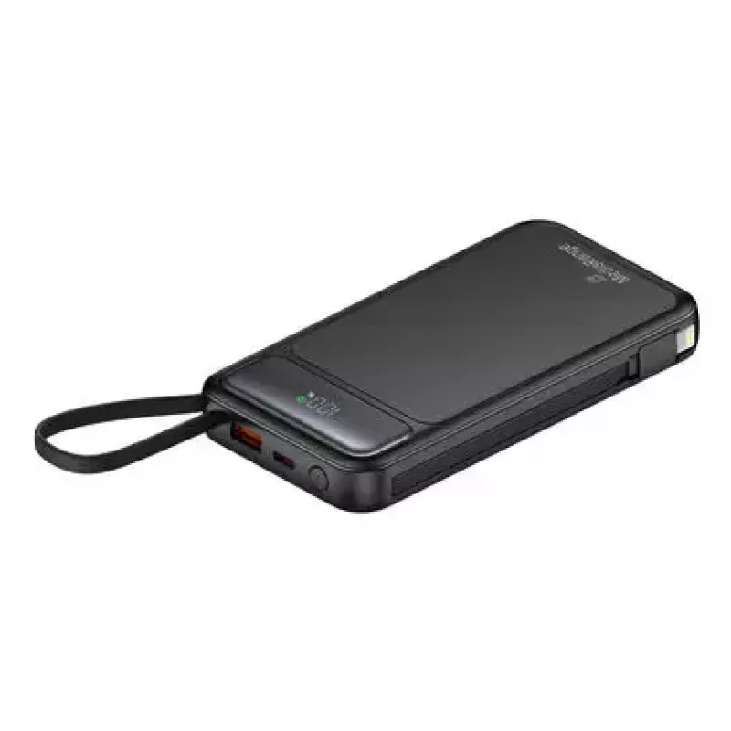 Powerbank MediaRange MRMA753 10 000 mAh LiPo ze zintegrowanymi kablami, wyświetlaczem LC, USB-C PD i Quick Charge, czarny