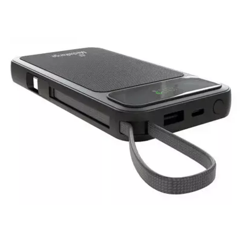 Powerbank MediaRange MRMA753 10 000 mAh LiPo ze zintegrowanymi kablami, wyświetlaczem LC, USB-C PD i Quick Charge, czarny