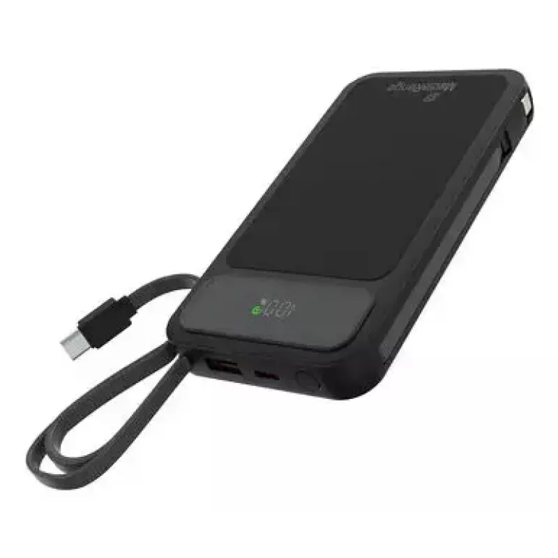 Powerbank MediaRange MRMA753 10 000 mAh LiPo ze zintegrowanymi kablami, wyświetlaczem LC, USB-C PD i Quick Charge, czarny