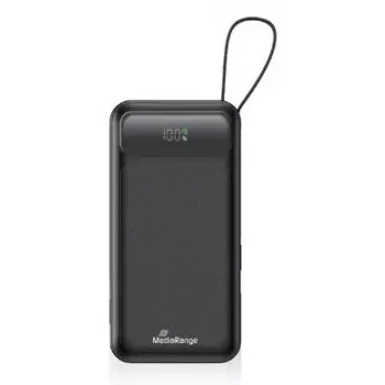 Powerbank MediaRange MRMA753 10 000 mAh LiPo ze zintegrowanymi kablami, wyświetlaczem LC, USB-C PD i Quick Charge, czarny