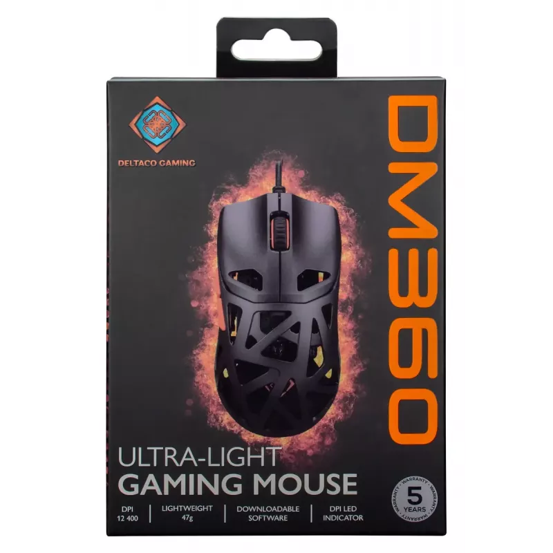Mysz gamingowa DELTACO DM360 Ultra-Lightweight 47 g, 12 400 DPI, czujnik 3327