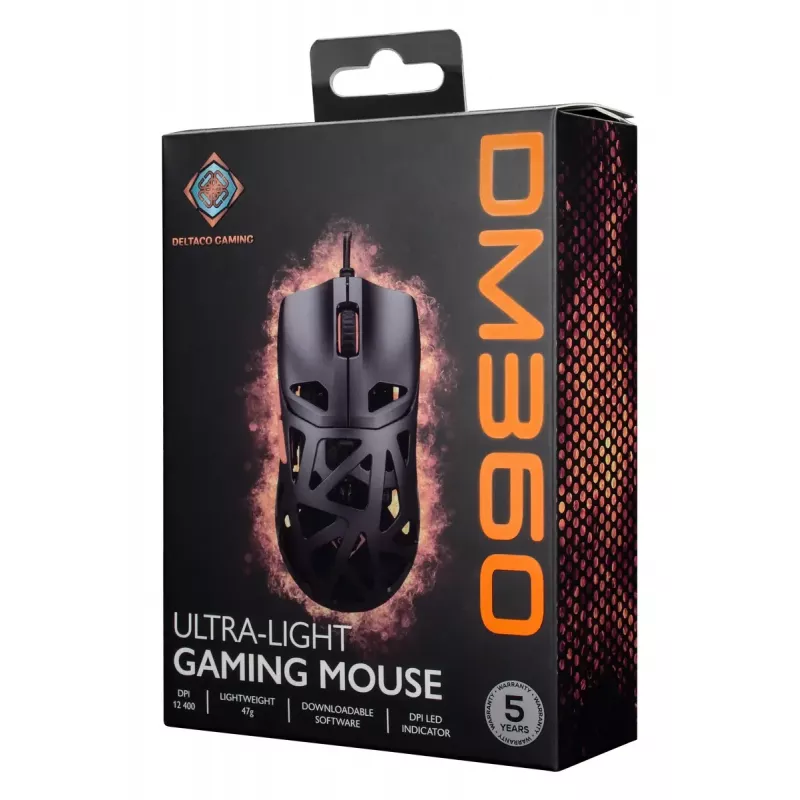 Mysz gamingowa DELTACO DM360 Ultra-Lightweight 47 g, 12 400 DPI, czujnik 3327
