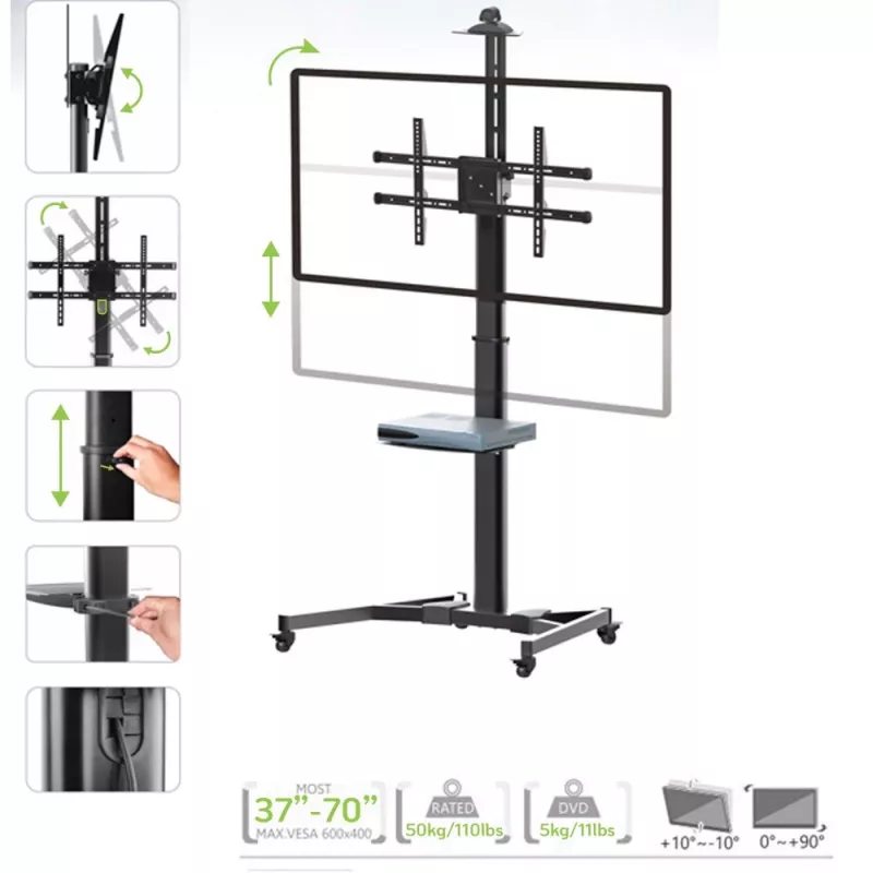 Techy ICA-TR46 wózek/stojak multimedialny Czarny Płaski panel