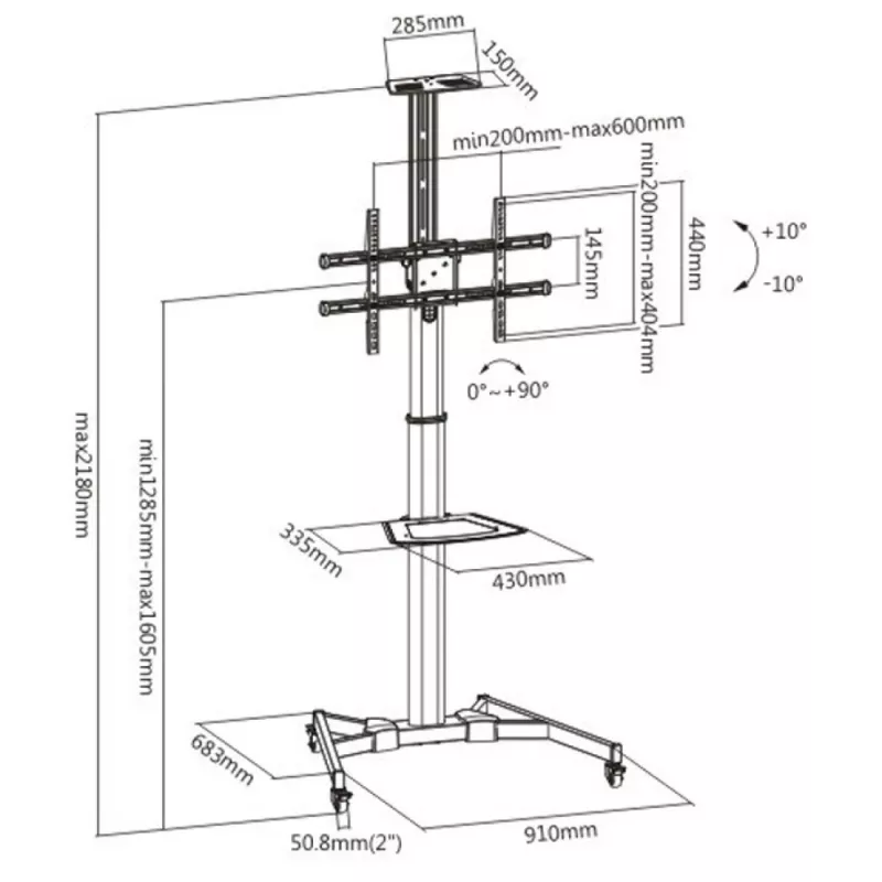 Techy ICA-TR46 wózek/stojak multimedialny Czarny Płaski panel