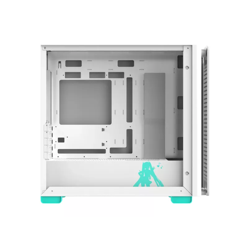 Obudowa PC ASUS A23 Hatsune Miku Edition — micro ATX / Mini-ITX, obsługa wentylatorów 120/140 mm, wnęki na dyski 2,5 cala i 3,5 cala, turkusowo/biała