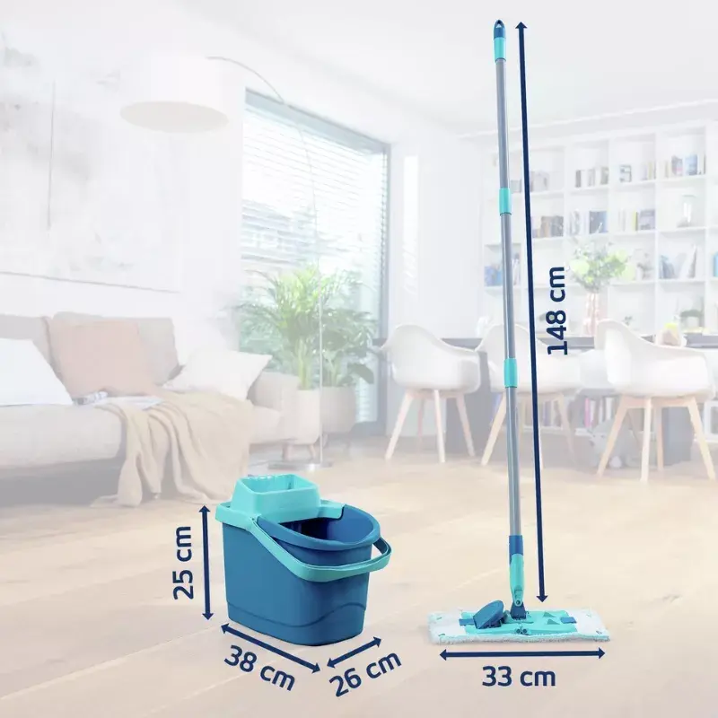 Zestaw do mycia podłóg Leifheit PowerClean M 1055510 ze ściereczką z mikrofibry i regulowanym uchwytem