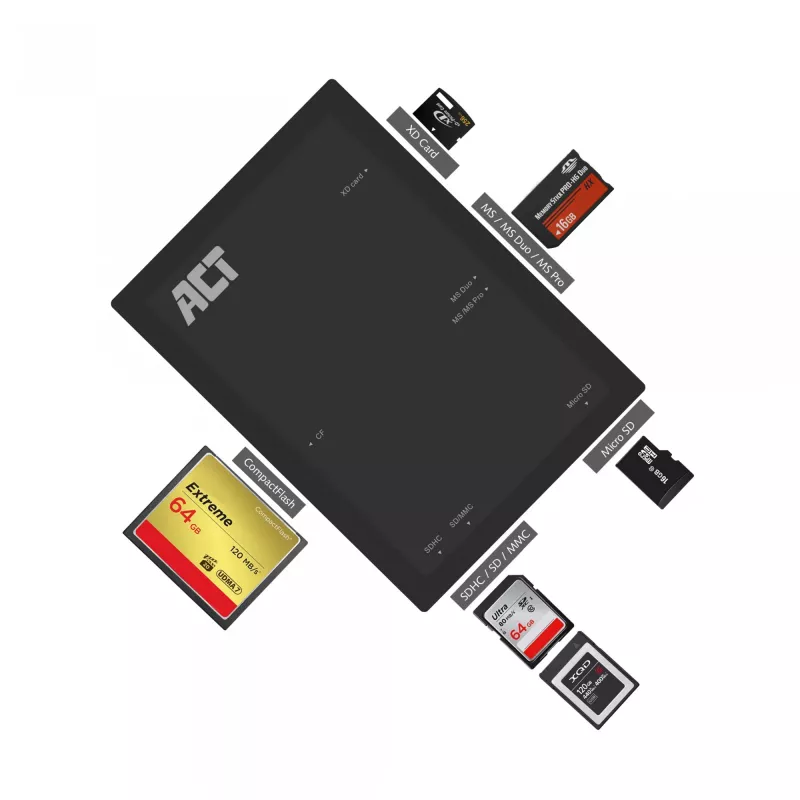 ACT USB 3.0 czytnik kart AC6370 CF MMC MS Duo MicroSD SDHC Czarny