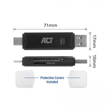 Czytnik kart ACT USB-C/USB-A 3.0 Czarny